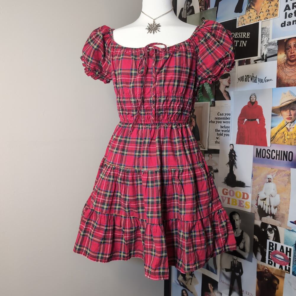 Plaid Tiered Mini Punk Dress